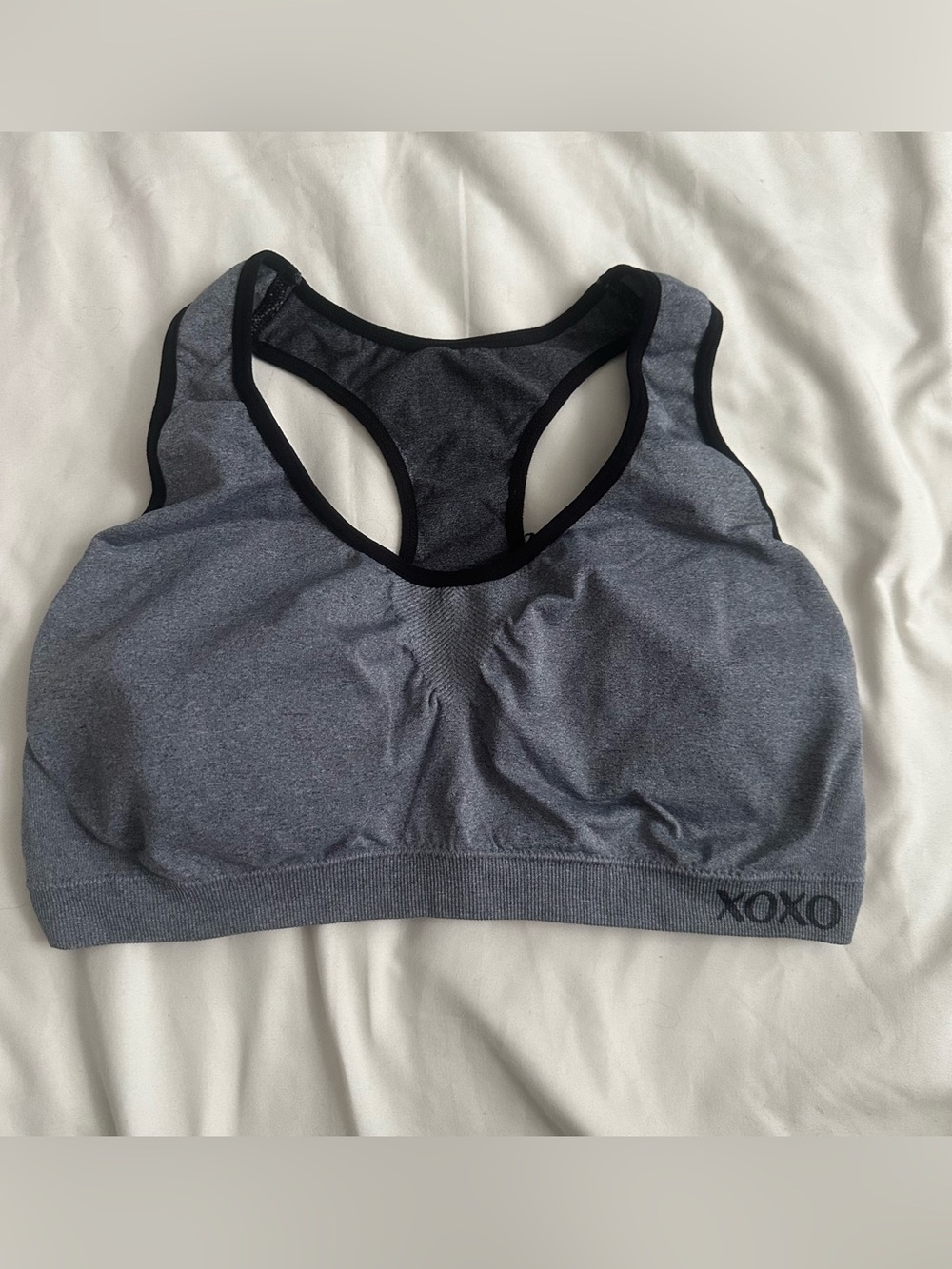 XOXO Charcoal Grey Racerback Sports Bra with Black Trim